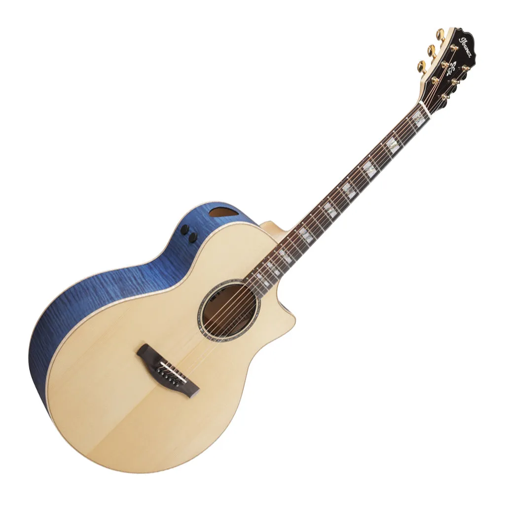 Ibanez AE390NTA Electro Acoustic Guitar Natural High Gloss Top, Aqua Blue High Gloss Back and Sides