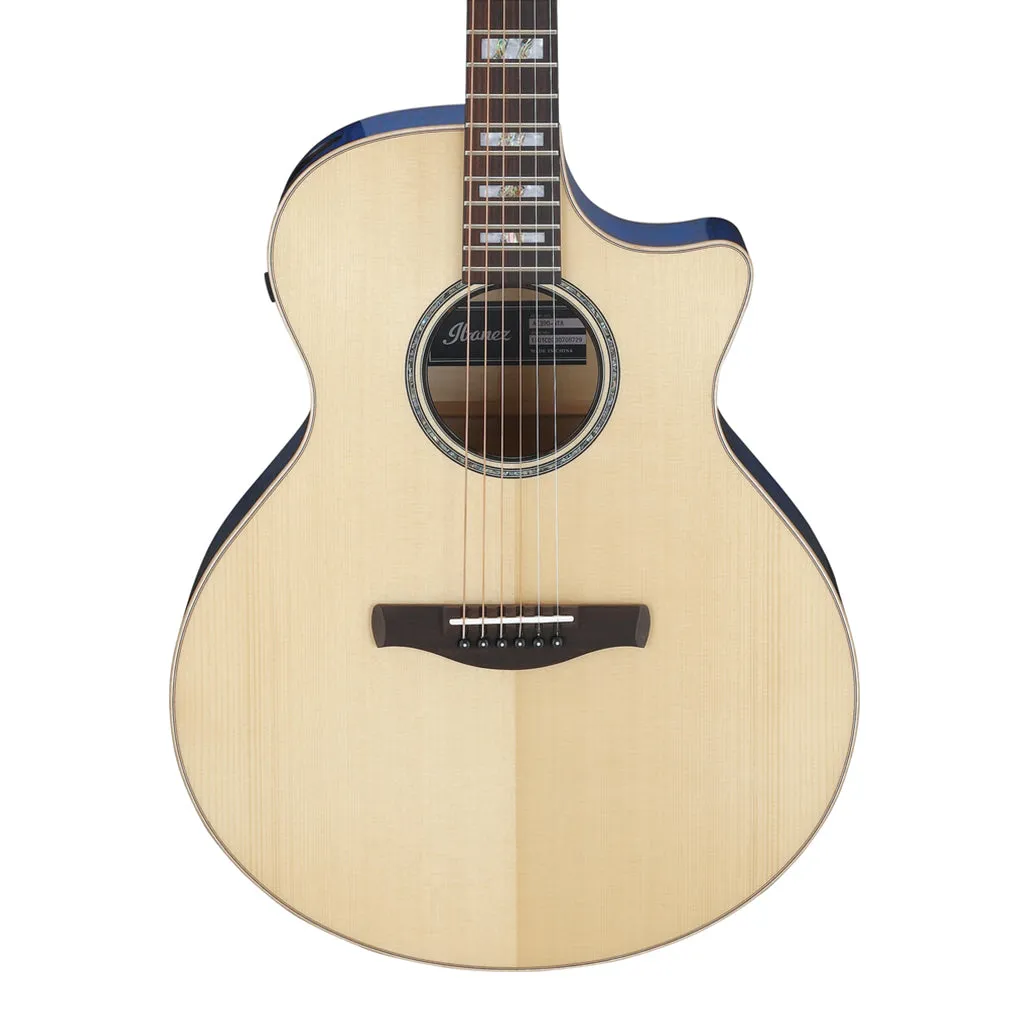 Ibanez AE390NTA Electro Acoustic Guitar Natural High Gloss Top, Aqua Blue High Gloss Back and Sides