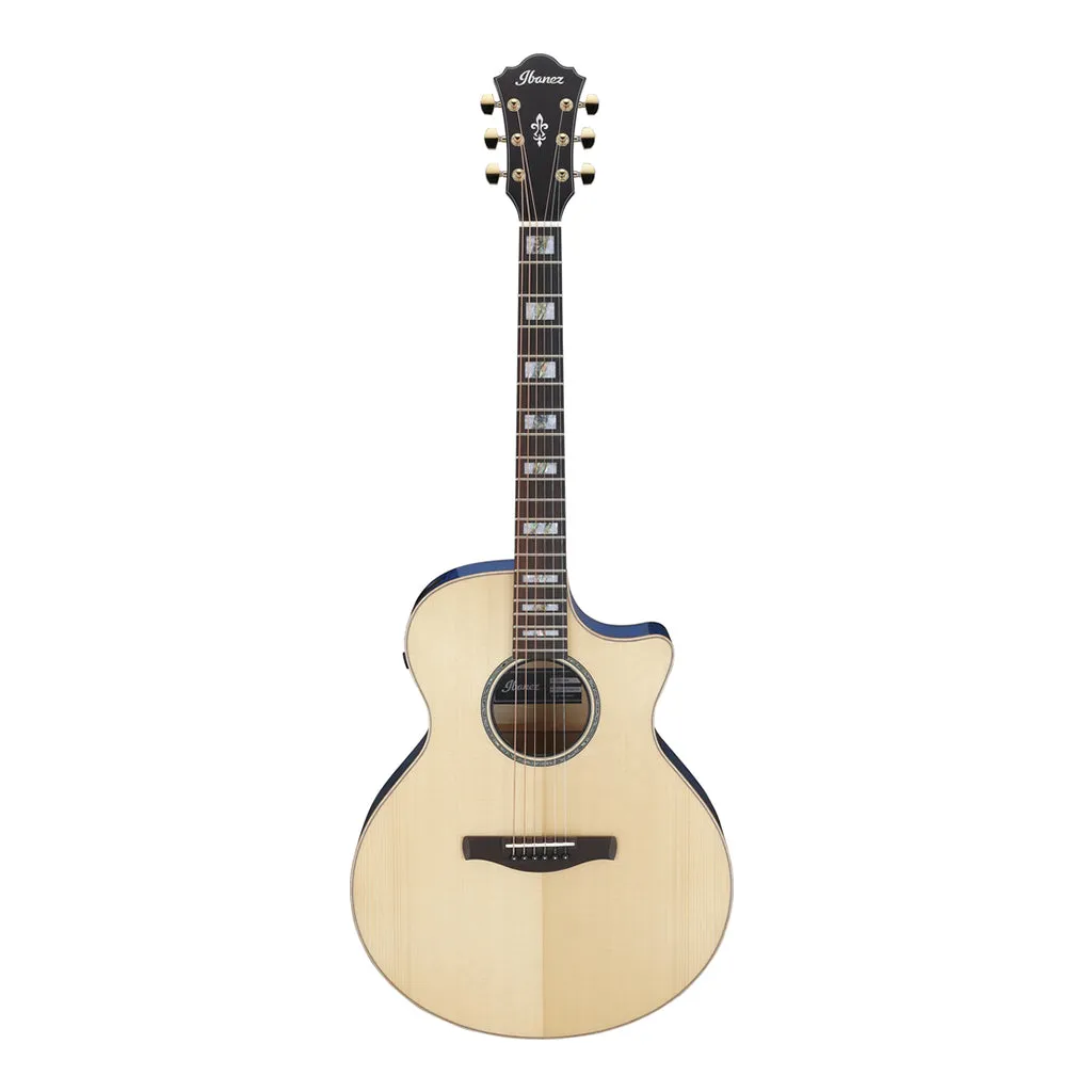 Ibanez AE390NTA Electro Acoustic Guitar Natural High Gloss Top, Aqua Blue High Gloss Back and Sides