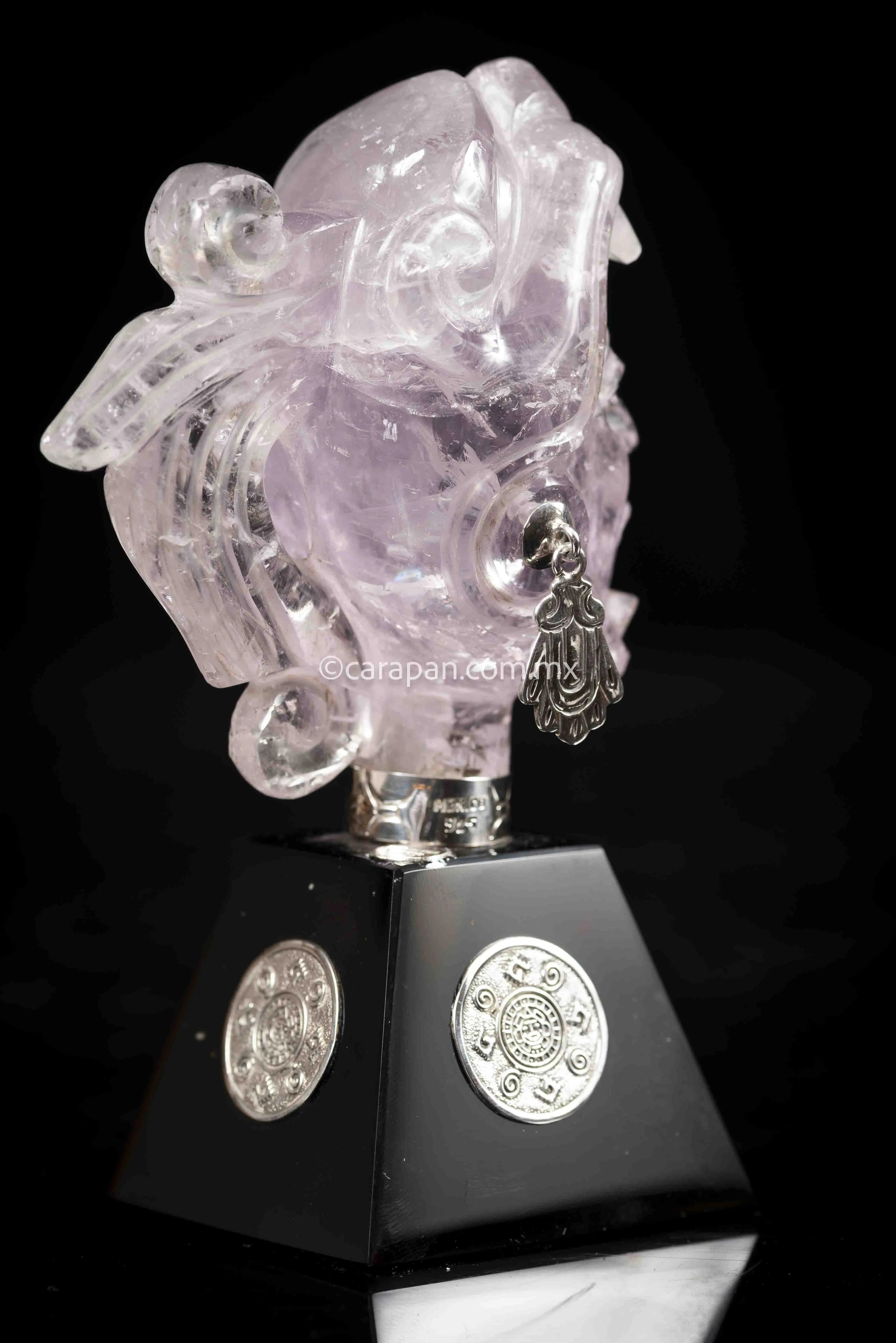 Jaguar Knight Aztec Warrior Sculpture Amethyst, Silver & Obsidian