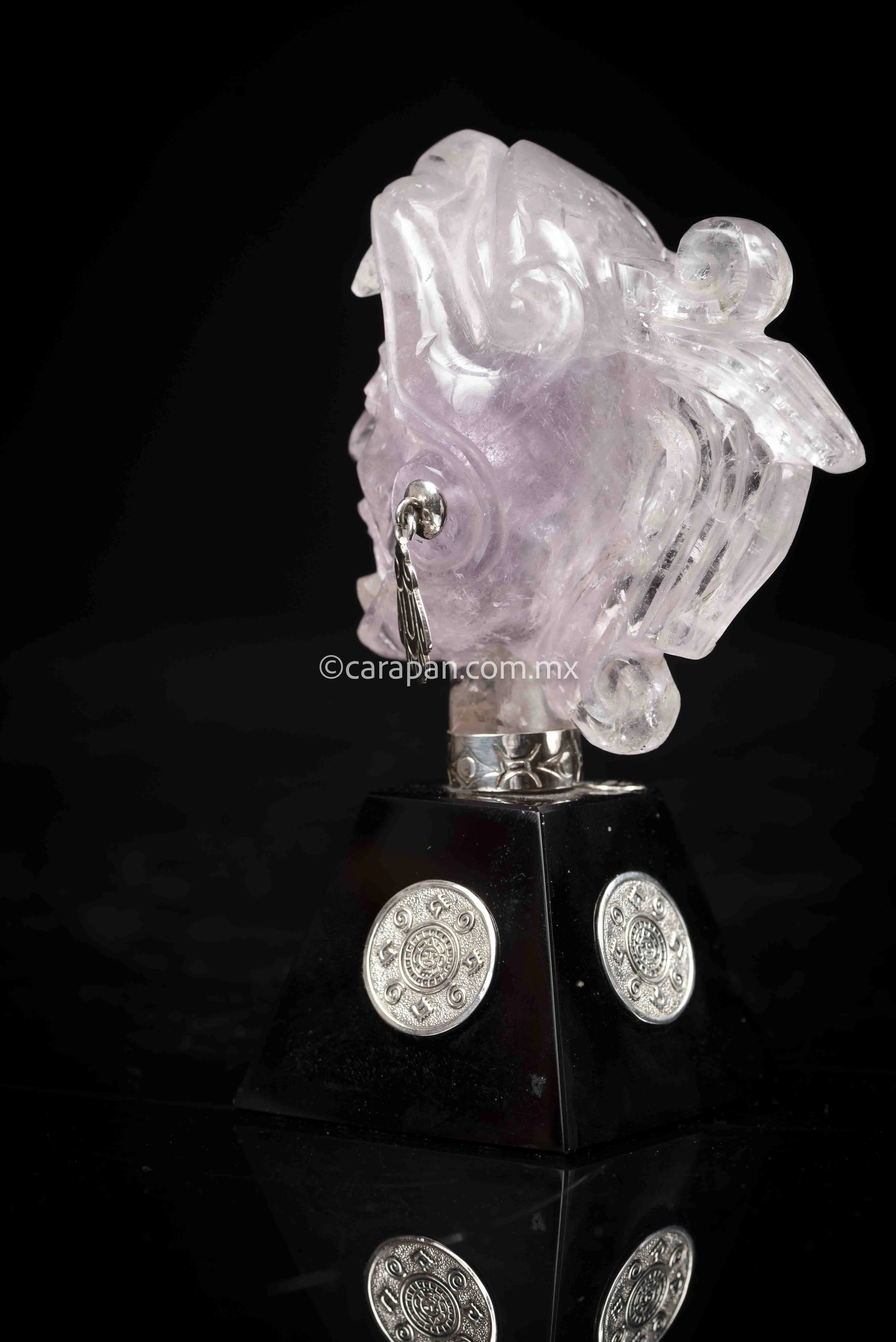 Jaguar Knight Aztec Warrior Sculpture Amethyst, Silver & Obsidian
