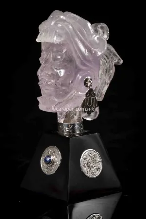 Jaguar Knight Aztec Warrior Sculpture Amethyst, Silver & Obsidian