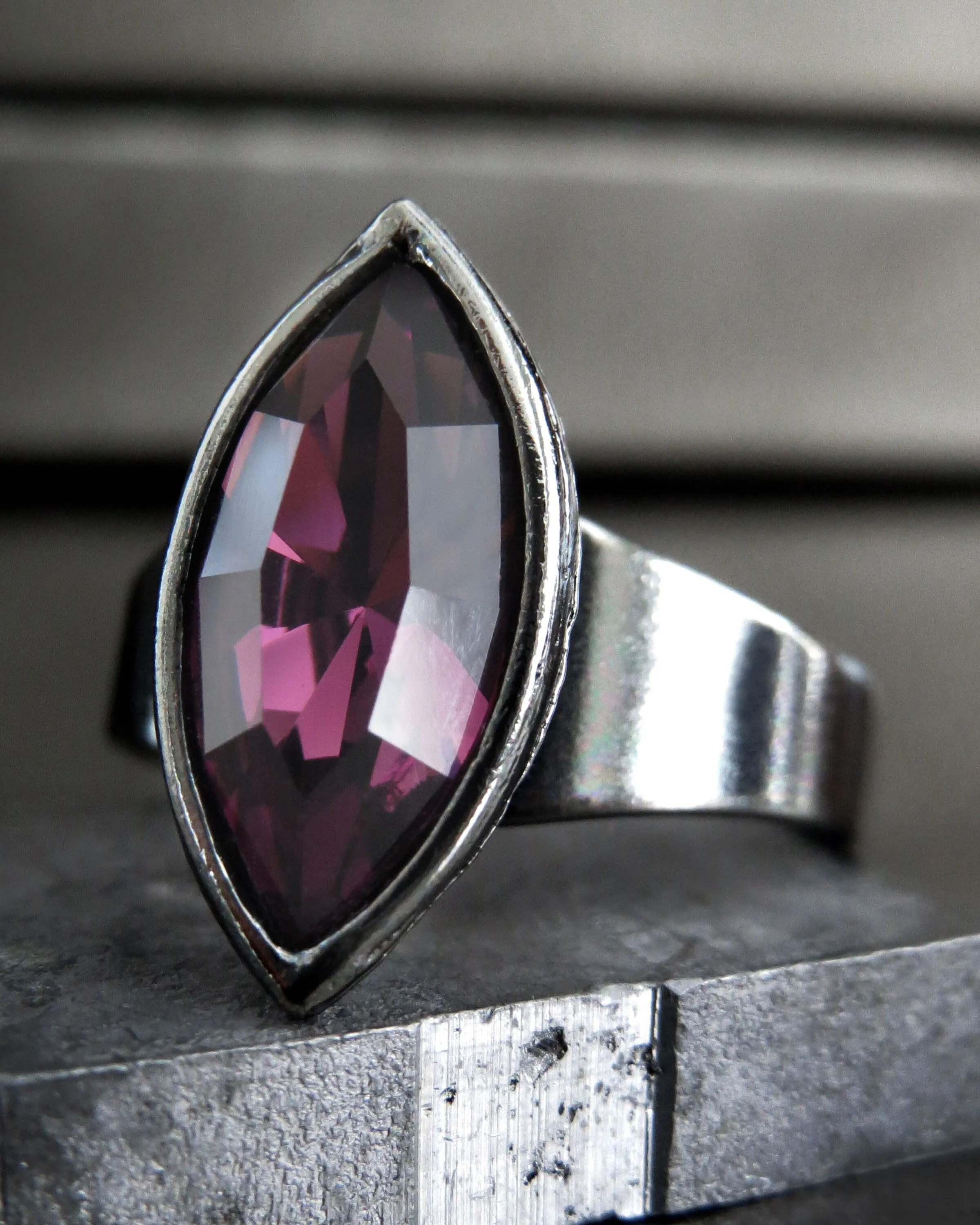 JINX - Small Gothic Purple Navette Crystal Ring