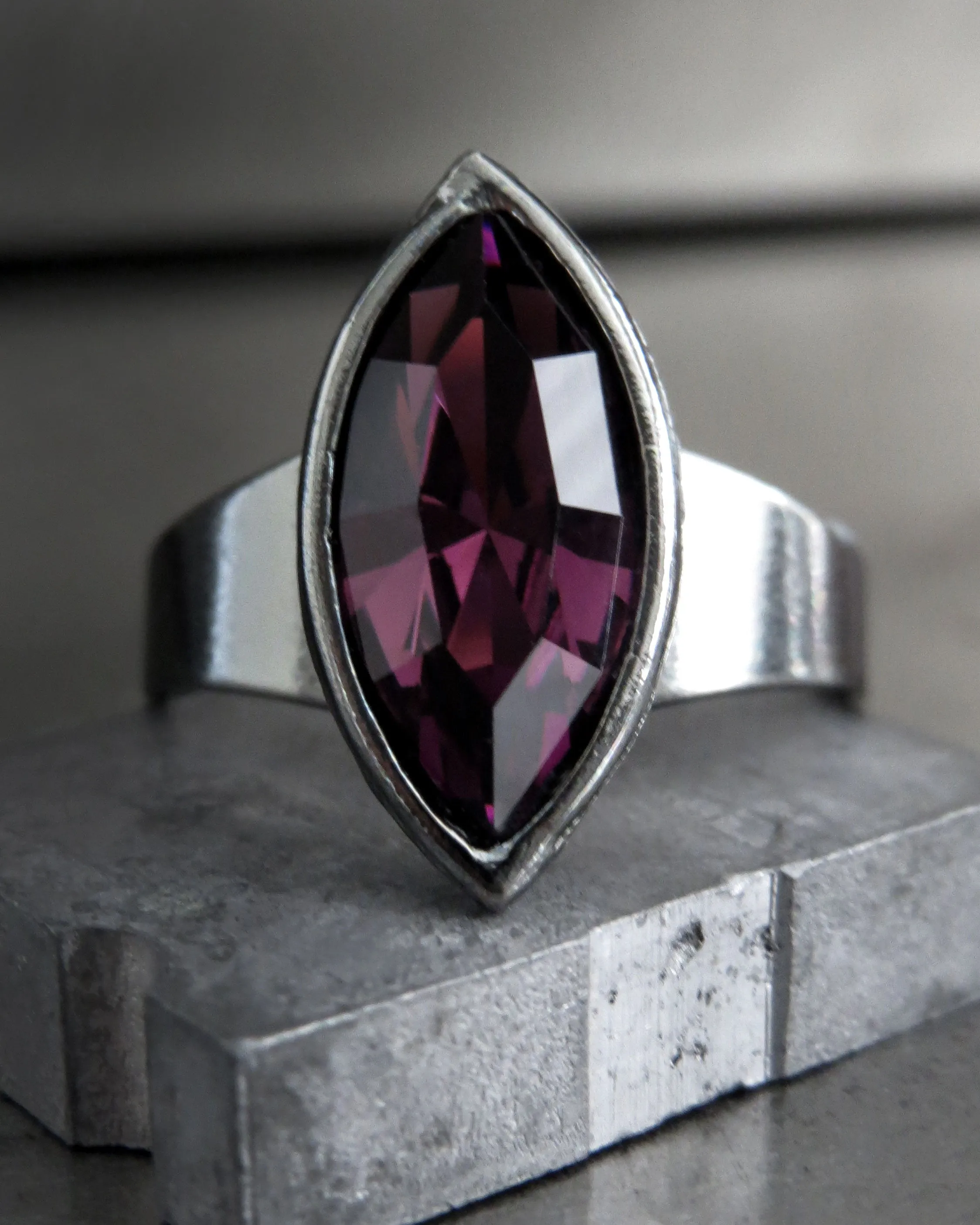 JINX - Small Gothic Purple Navette Crystal Ring