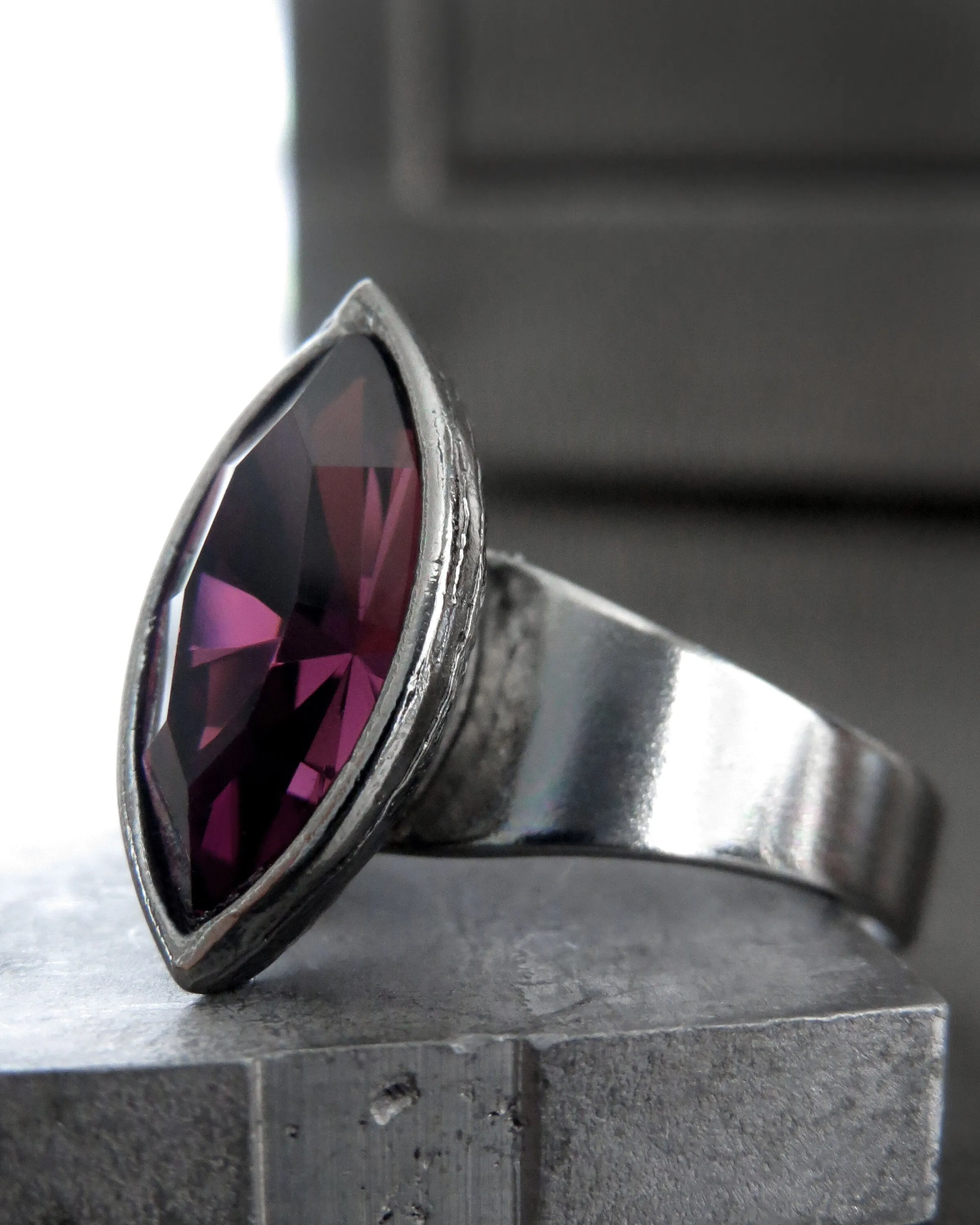 JINX - Small Gothic Purple Navette Crystal Ring