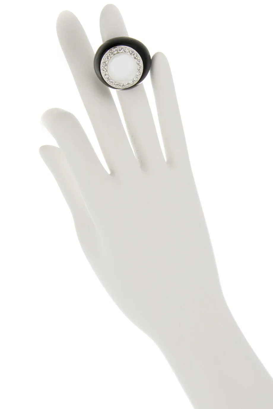 KENNETH JAY LANE CRYSTAL PEARL Black Ring
