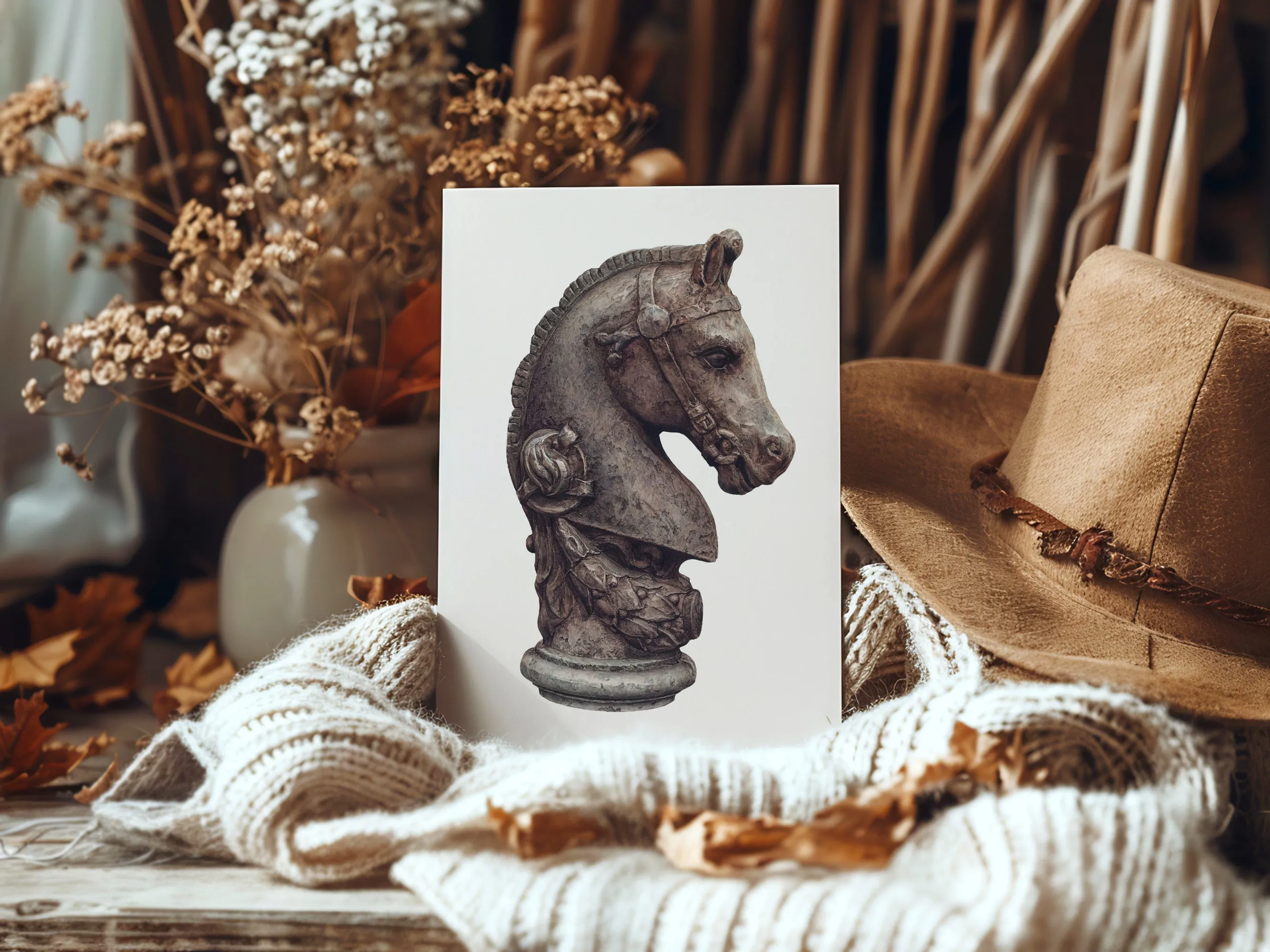 Knight Chess Piece Archival Art Print, framed art or unframed art | Horse   Whiskey Collection