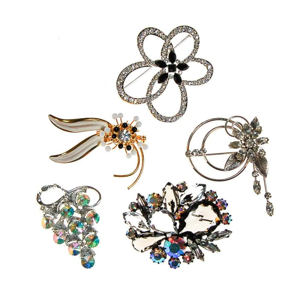 Krementz Silver and Rhinestone Spray Brooch, Pin, Floral, Wedding, Bridal