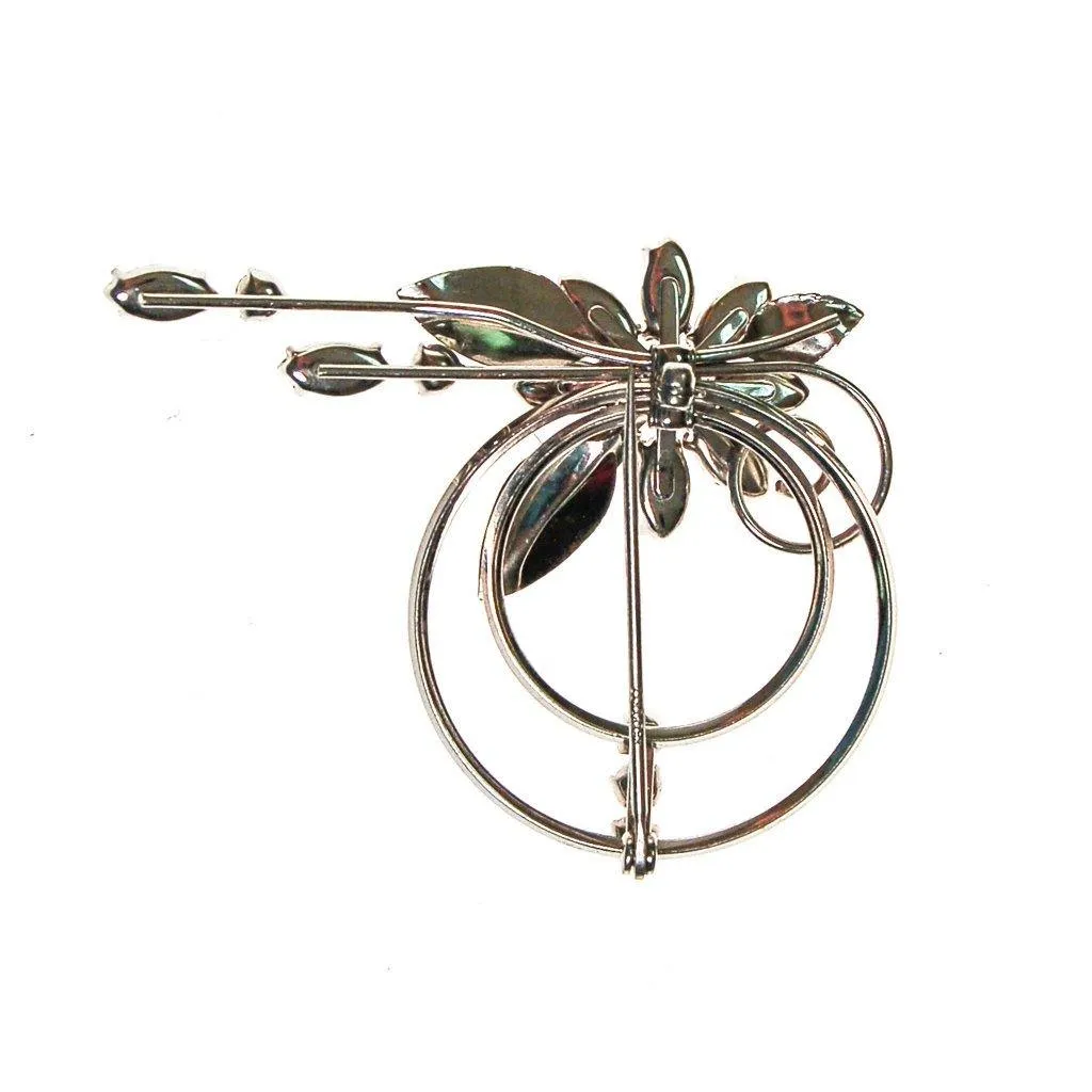 Krementz Silver and Rhinestone Spray Brooch, Pin, Floral, Wedding, Bridal