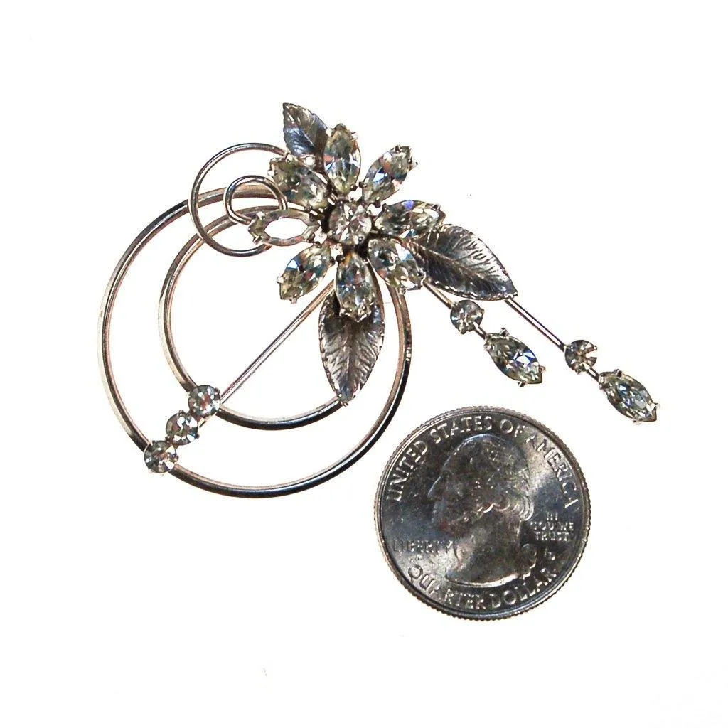 Krementz Silver and Rhinestone Spray Brooch, Pin, Floral, Wedding, Bridal
