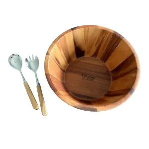 Laguiole en Aubrac Deluxe Bundle 2-Piece Salad Server Set with Olivewood Handles & Acacia Wood Salad Bowl