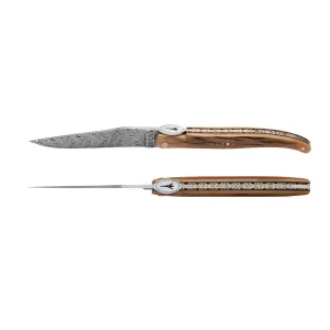 Laguiole en Aubrac Prestige Eiffel Tower Luxury Multipurpose Knife, 4.8-in (12cm), Ivory Crust Handle, Damascus Blade
