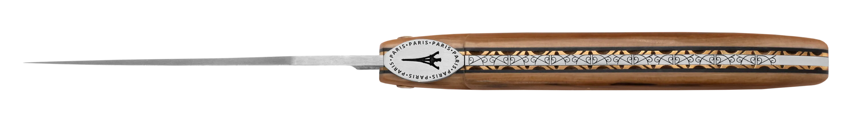Laguiole en Aubrac Prestige Eiffel Tower Luxury Multipurpose Knife, 4.8-in (12cm), Ivory Crust Handle, Damascus Blade