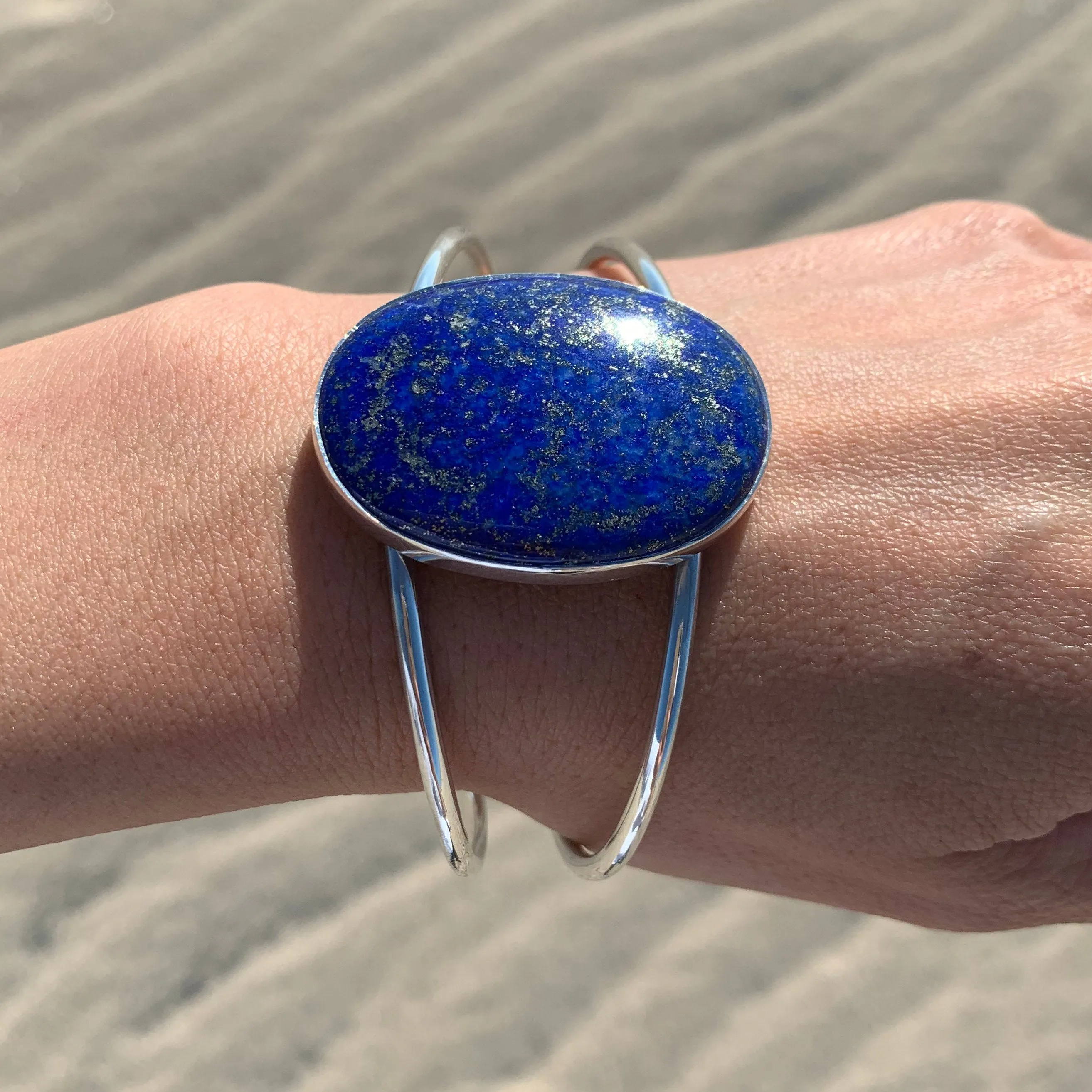 Lapis Lazuli Cuff Adjustable Silver Bracelet