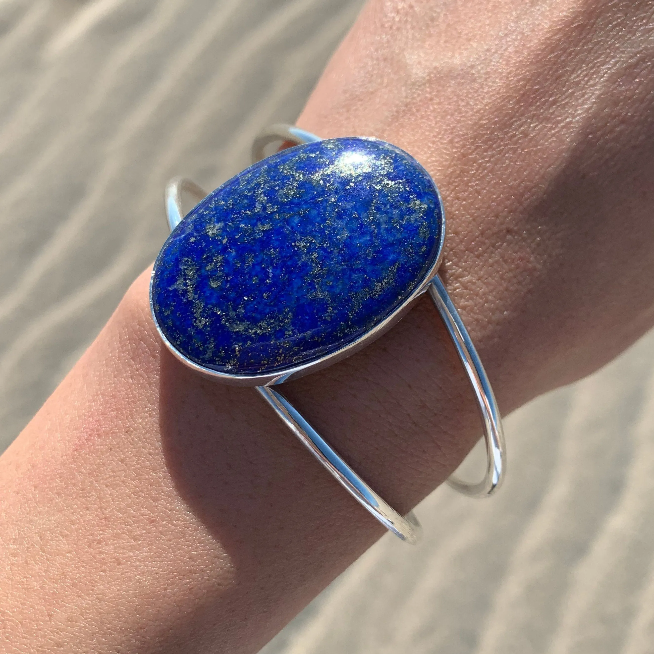 Lapis Lazuli Cuff Adjustable Silver Bracelet