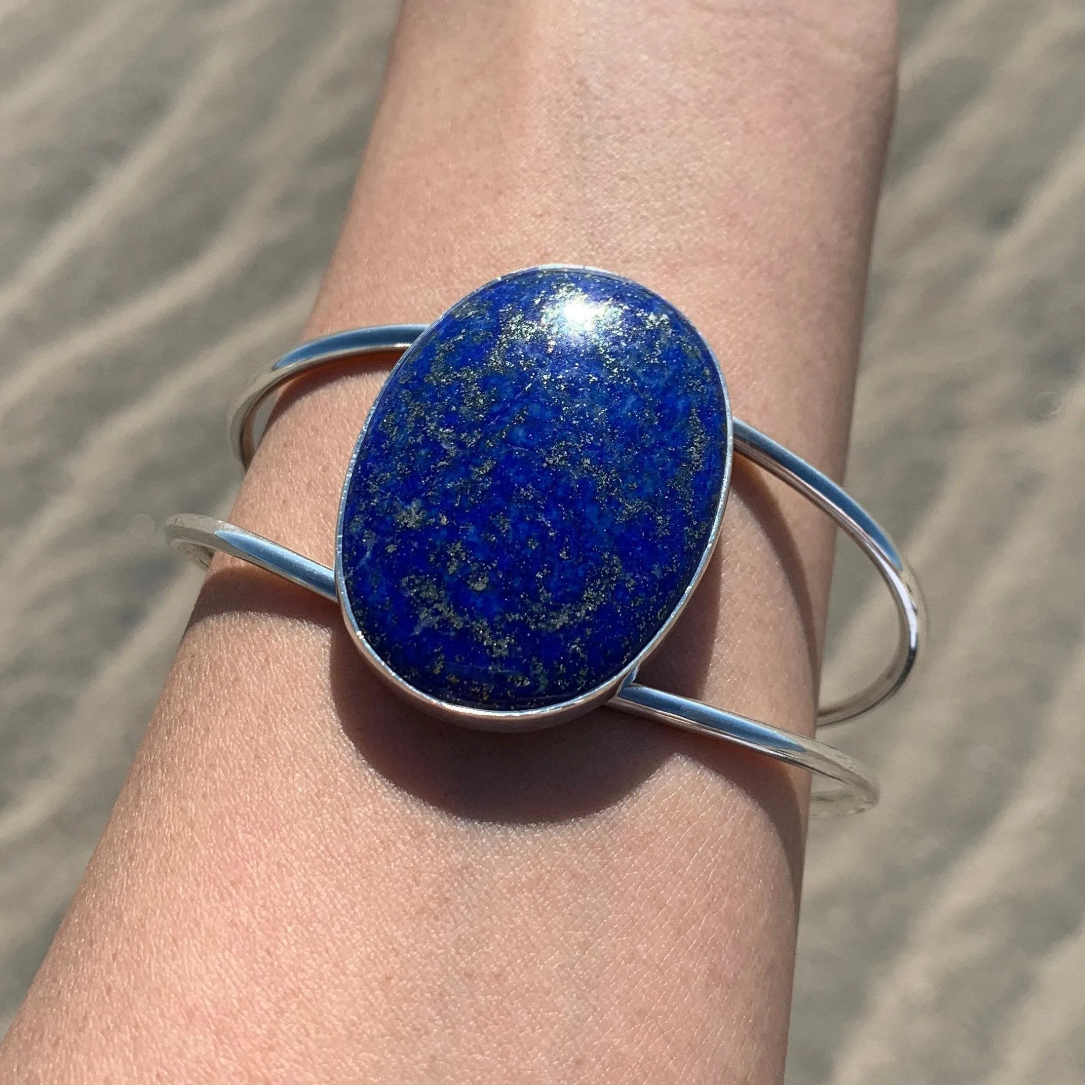 Lapis Lazuli Cuff Adjustable Silver Bracelet