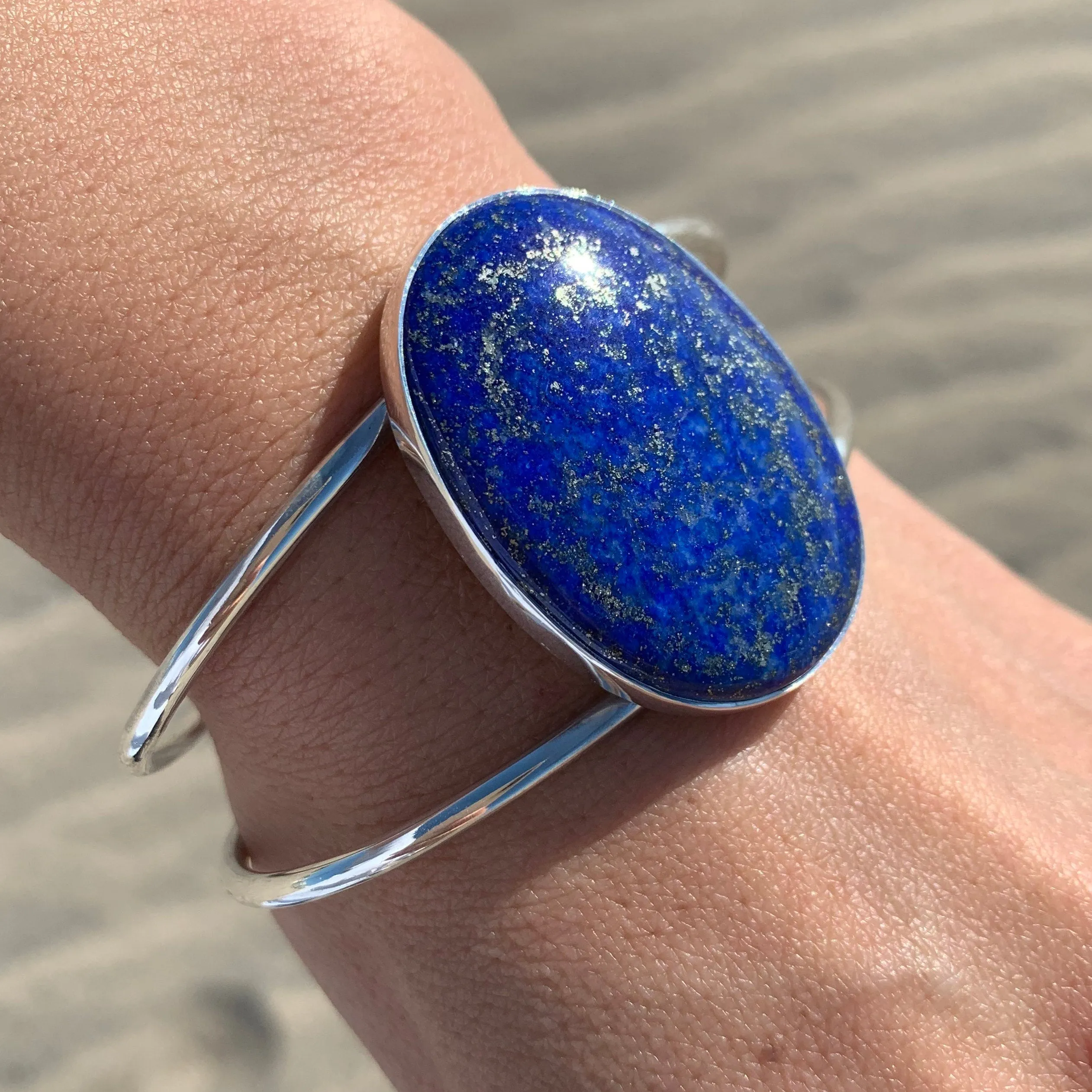 Lapis Lazuli Cuff Adjustable Silver Bracelet