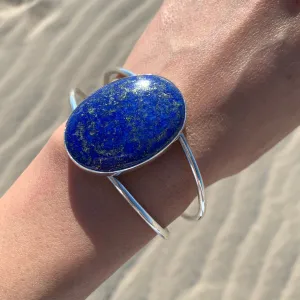 Lapis Lazuli Cuff Adjustable Silver Bracelet