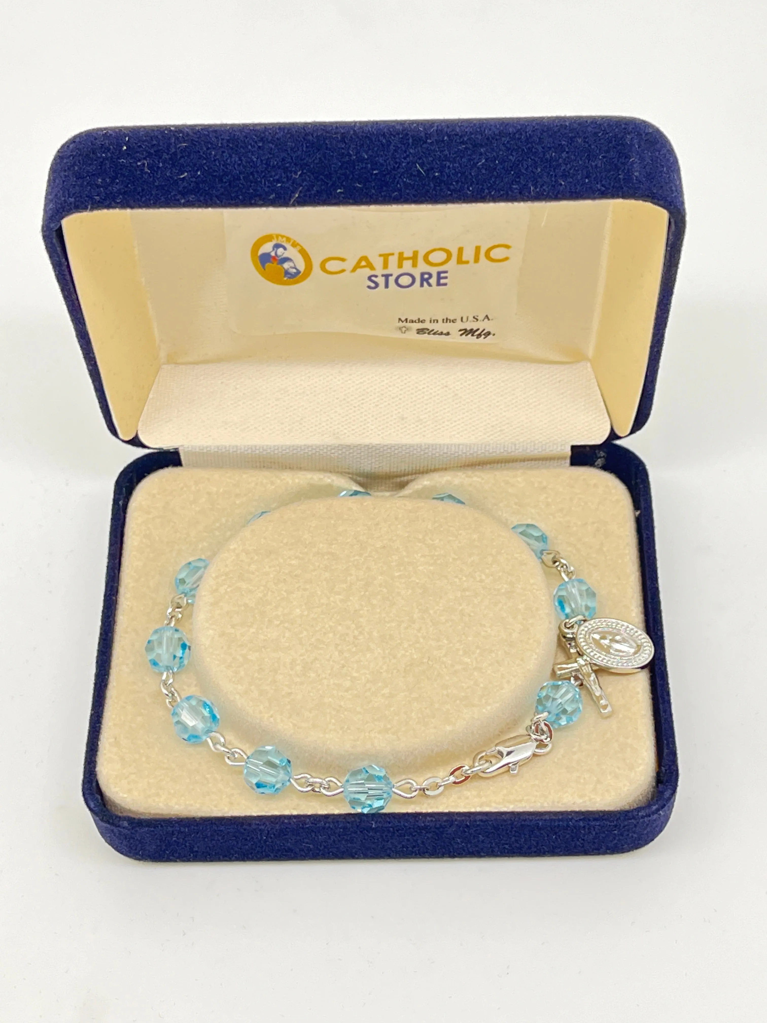 Light Aqua Crystal Rosary Bracelet 7MM