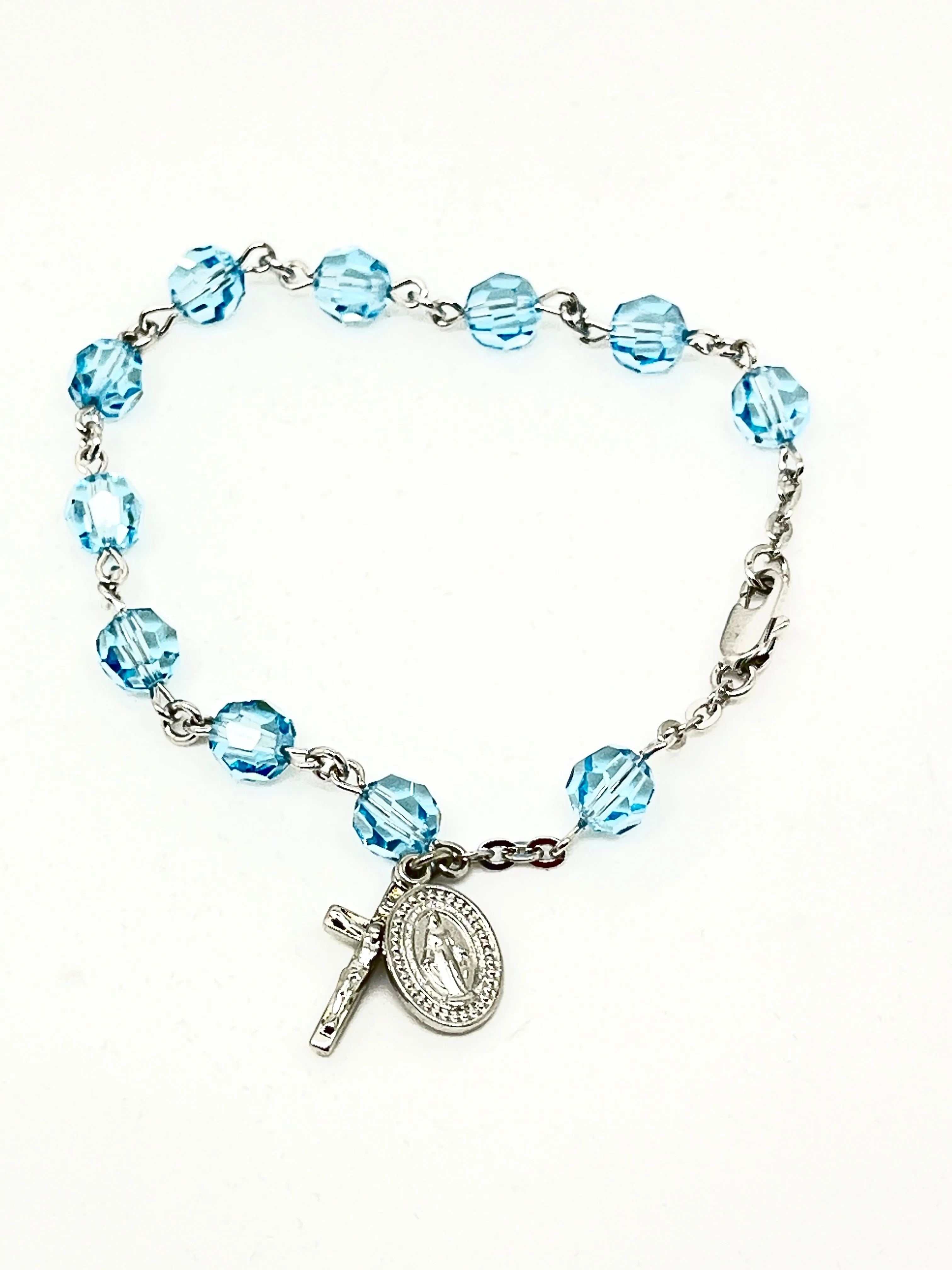 Light Aqua Crystal Rosary Bracelet 7MM