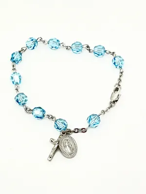 Light Aqua Crystal Rosary Bracelet 7MM