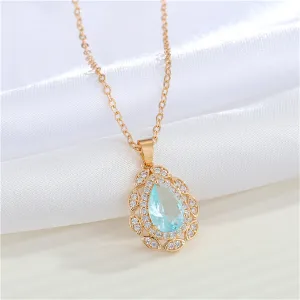 Light Blue Crystal & Clear Cubic Zirconia Hola Pendant Necklace
