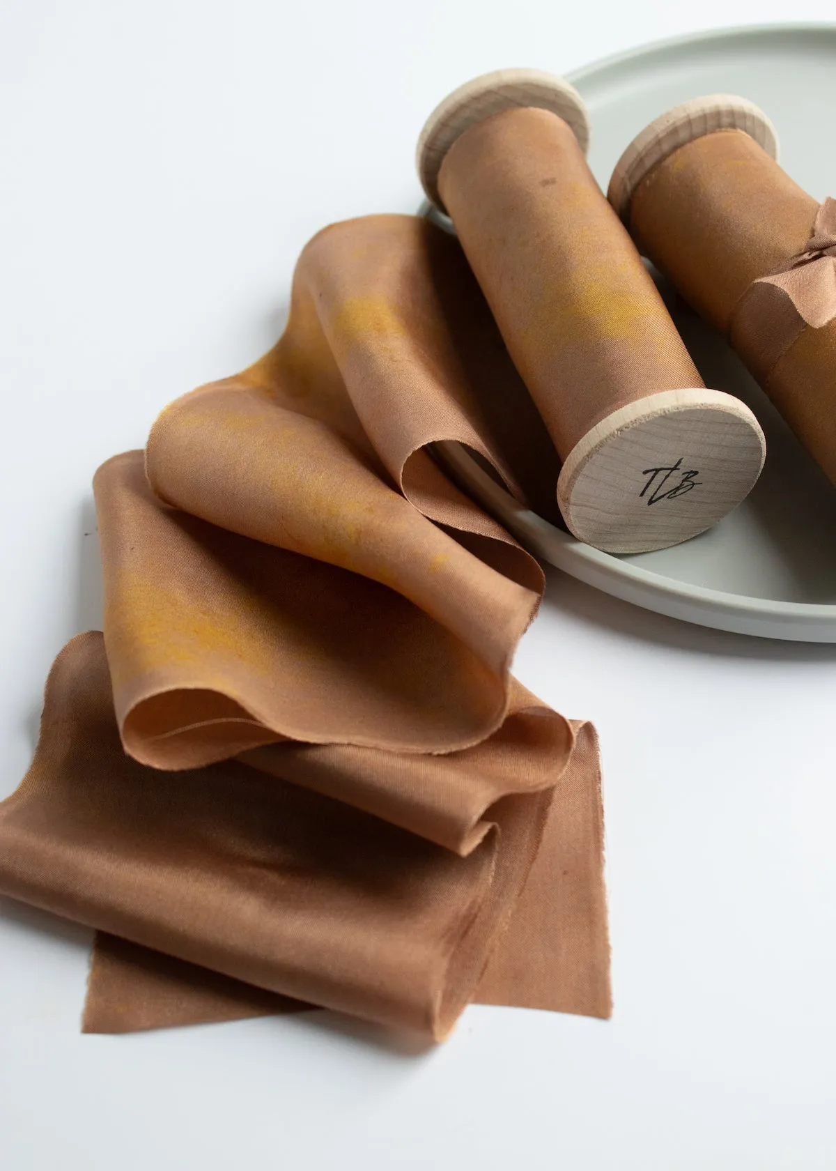 Limited Edition Eco Print #6 Habotai Silk Ribbon - Brown