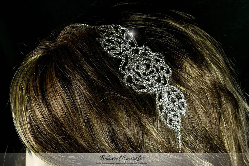 Lorel Large Rose Rhinestone Silver Headband | Rhinestone