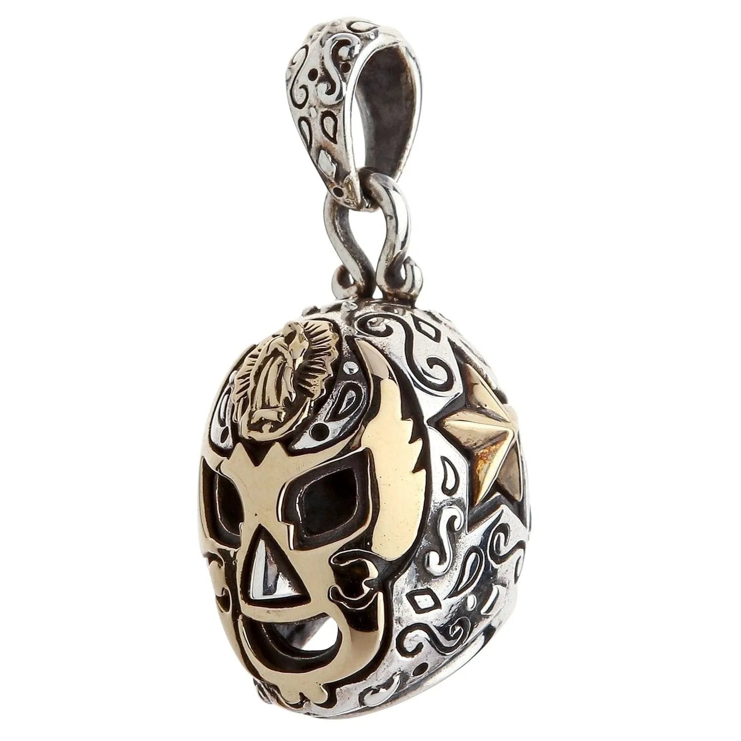 Lucha Libre Mexican Mask Sterling Silver Brass Pendant Necklace