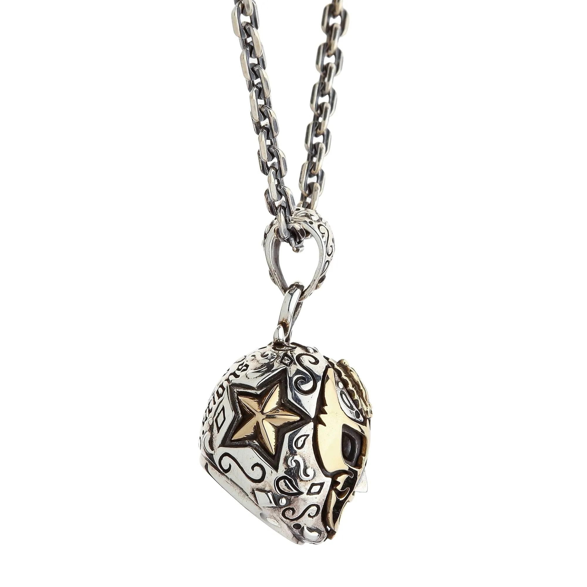 Lucha Libre Mexican Mask Sterling Silver Brass Pendant Necklace