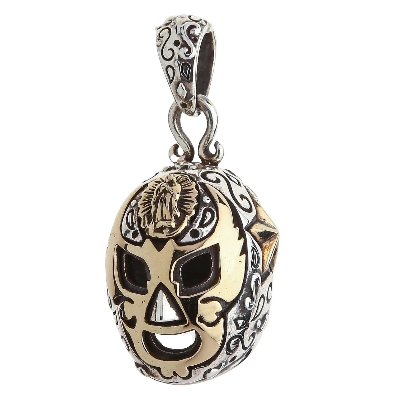 Lucha Libre Mexican Mask Sterling Silver Brass Pendant Necklace