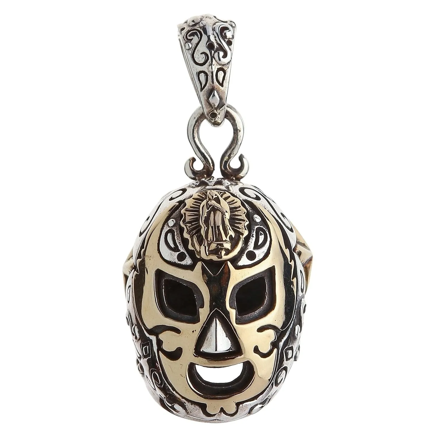 Lucha Libre Mexican Mask Sterling Silver Brass Pendant Necklace
