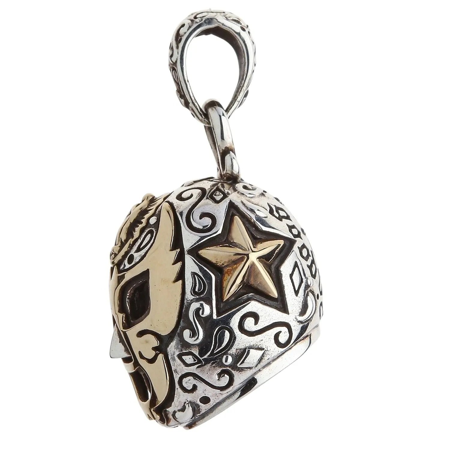 Lucha Libre Mexican Mask Sterling Silver Brass Pendant Necklace