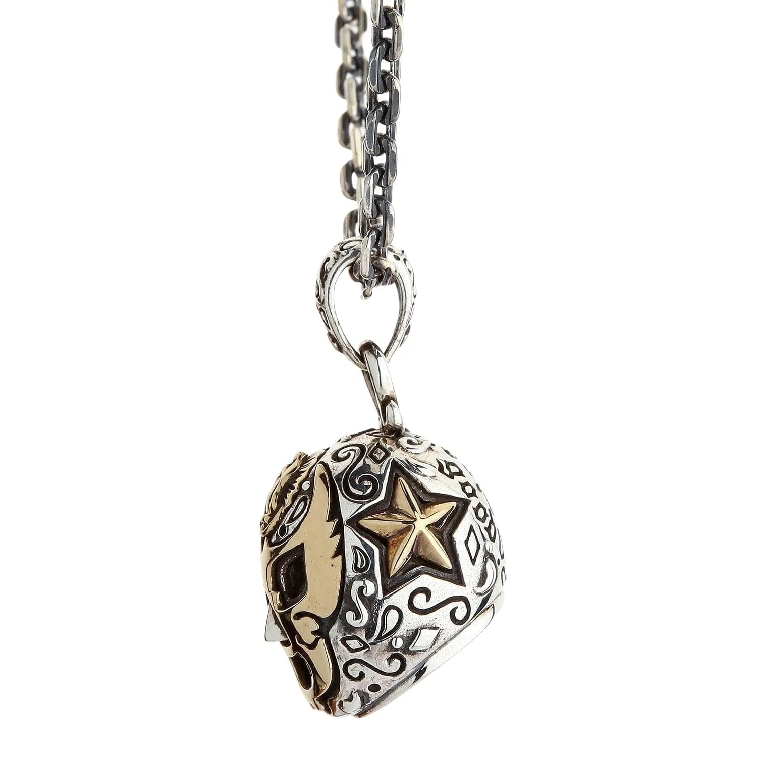 Lucha Libre Mexican Mask Sterling Silver Brass Pendant Necklace