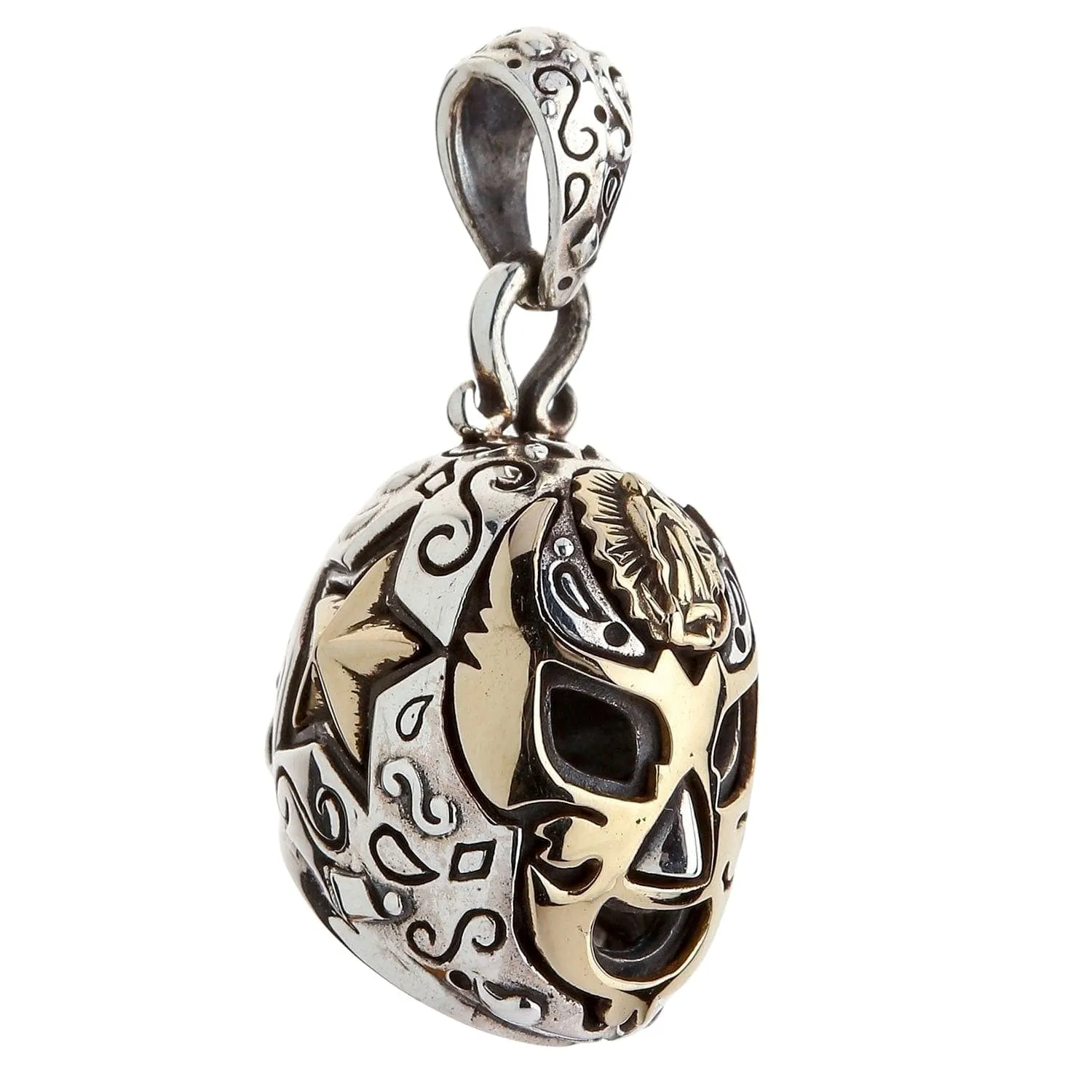 Lucha Libre Mexican Mask Sterling Silver Brass Pendant Necklace