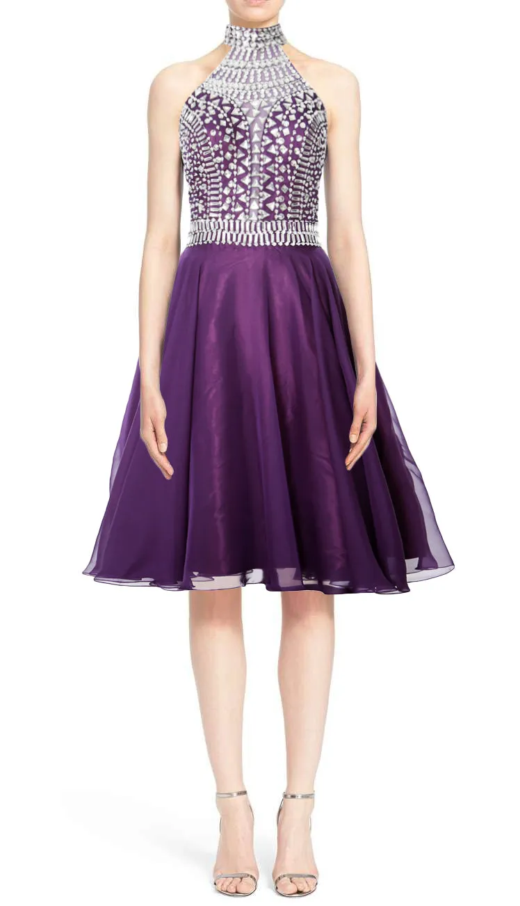 MACloth Gorgeous Halter Prom Homecoming Dress High Neck Cocktail Formal Gown