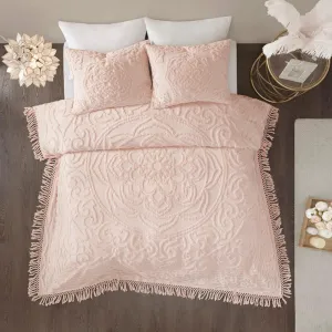 Madison Park Laetitia Medallion Fringe 3-Pc Quilt Set Blush Pink King / Cal King