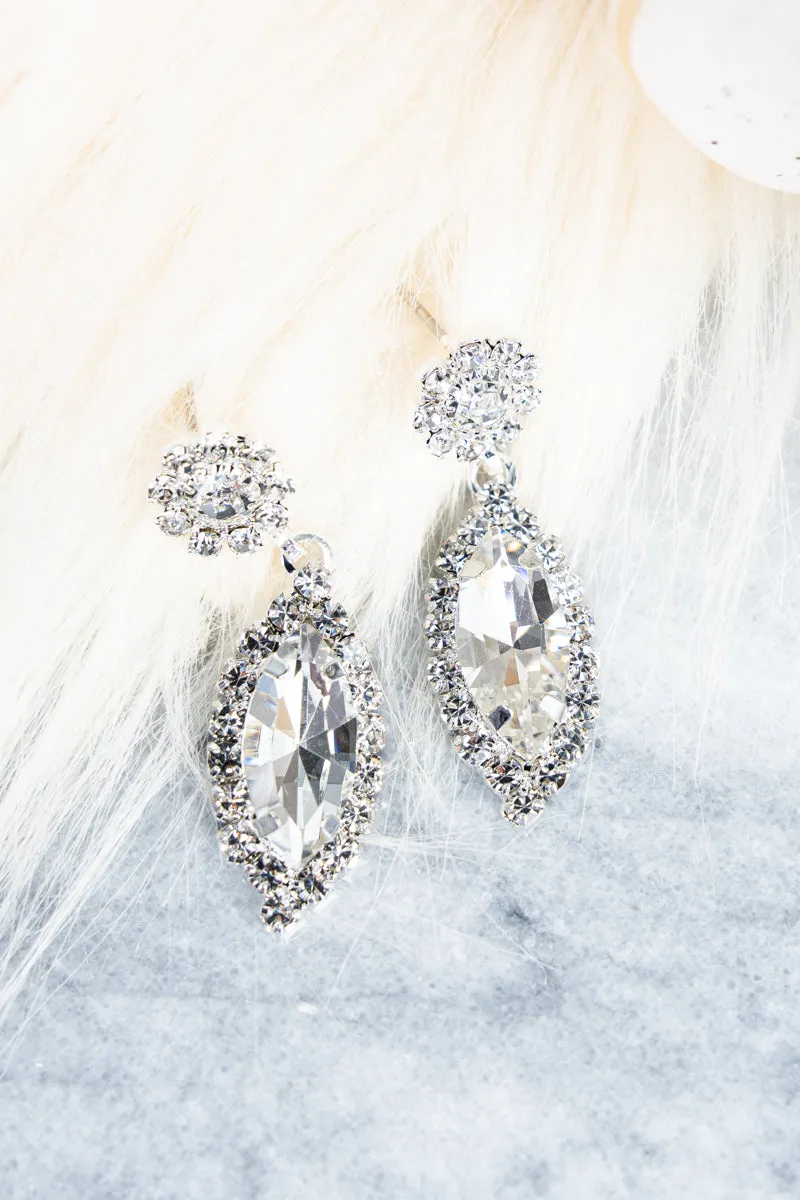 Marilyn Marquise Cubic Zirconia Silvertone Earrings