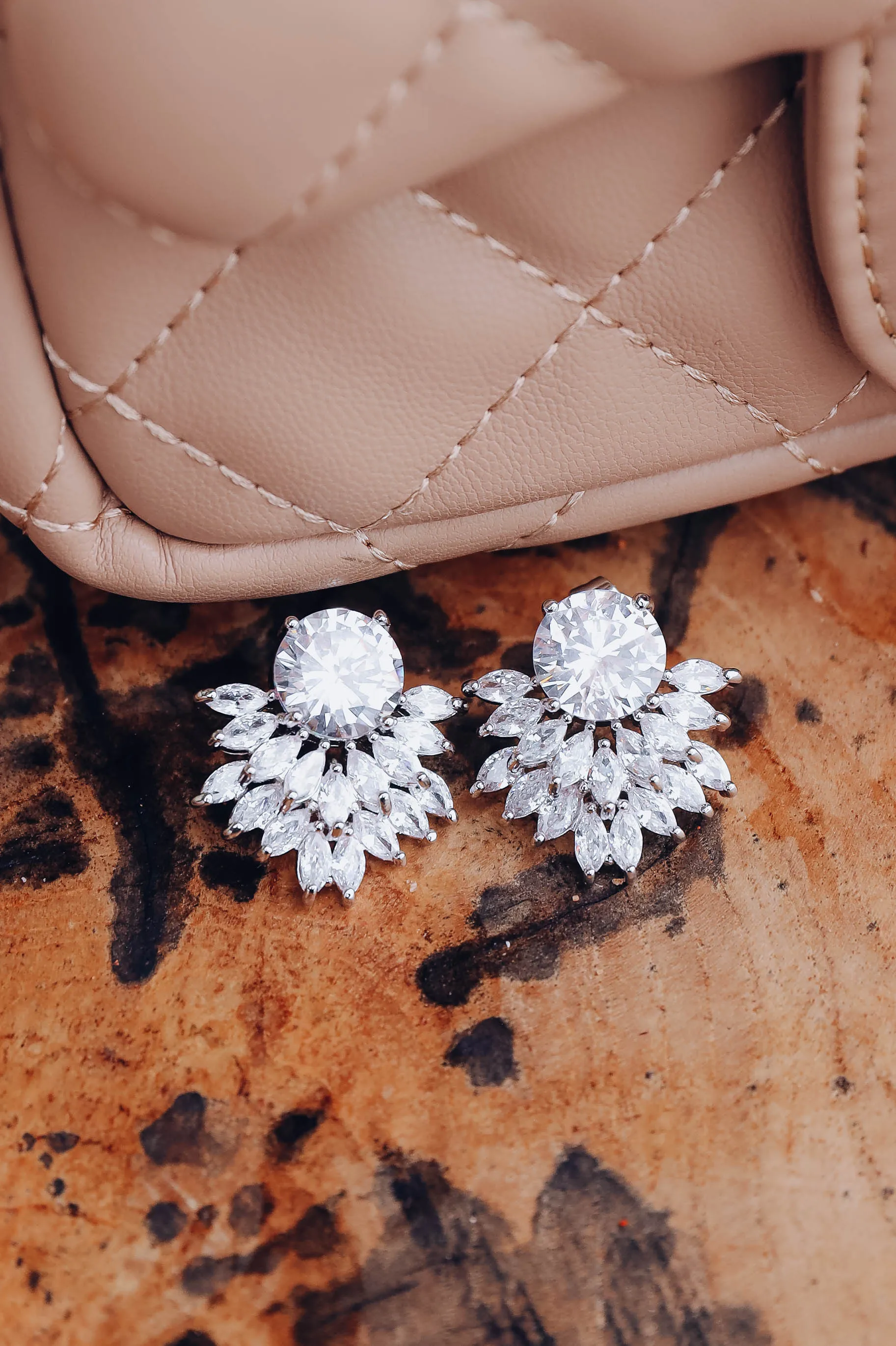 Marquise Glam Cluster Earrings - Silver