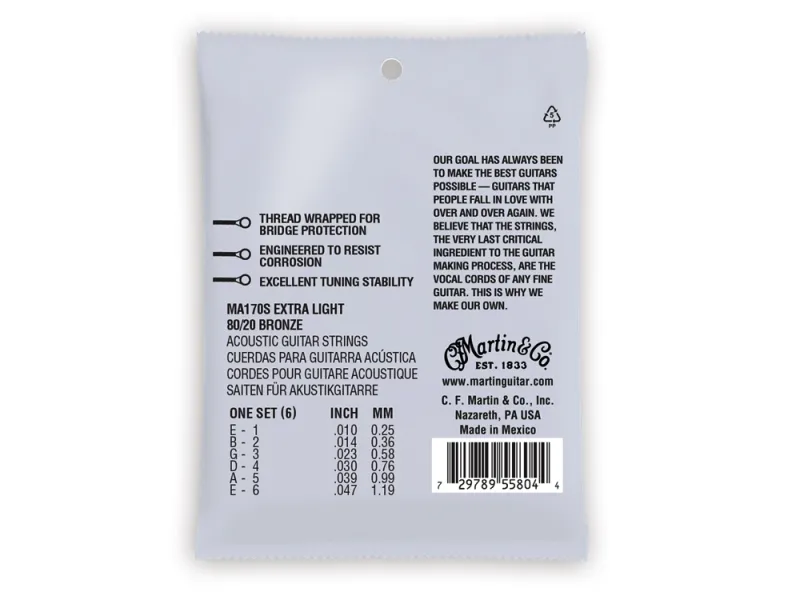 MARTIN MA170S EXTRA LIGHT 10 - 47 BRONZE 80/20 AUTHENTIC ACOUSTIC MARQUIS® SILKED GUITAR STRINGS