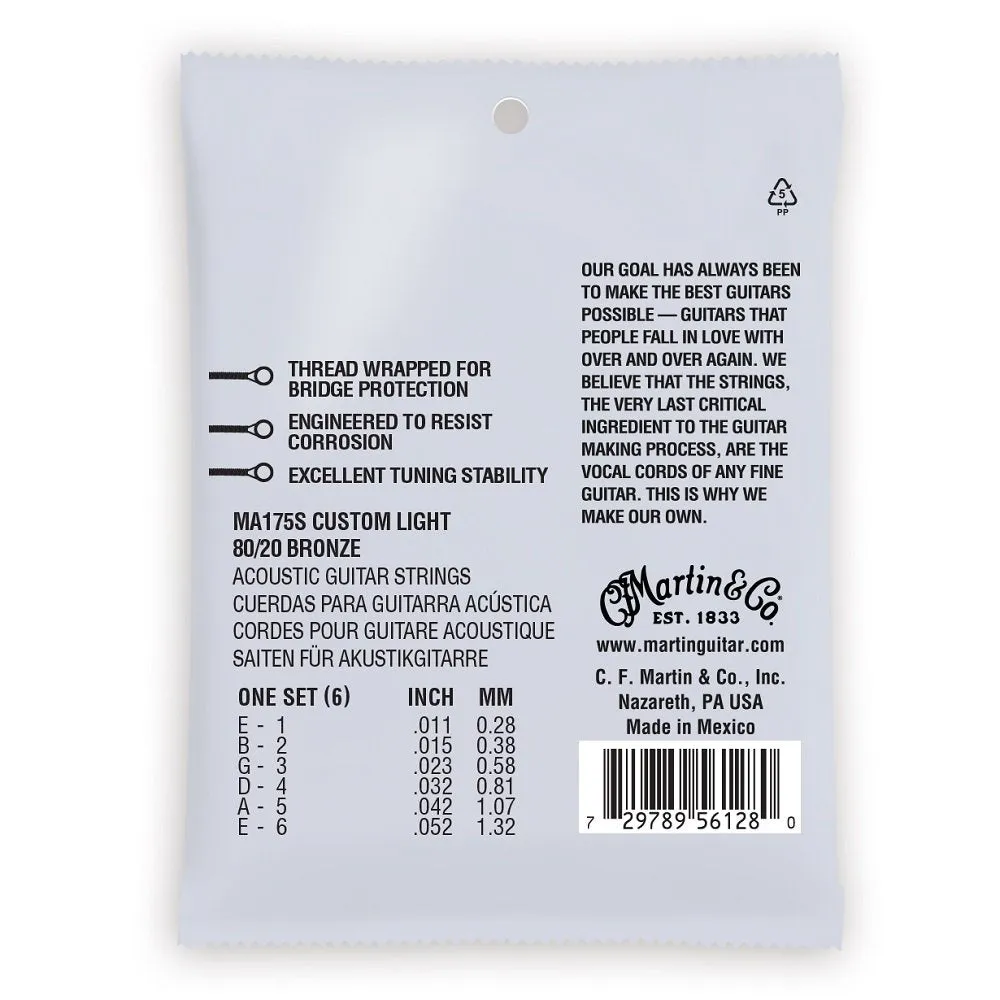 MARTIN MA175S CUSTOM LIGHT 11 - 52 BRONZE 80/20 AUTHENTIC ACOUSTIC MARQUIS® SILKED GUITAR STRINGS