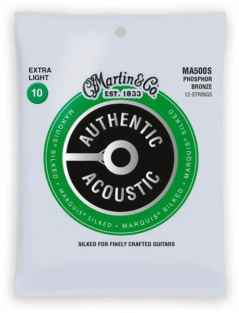 MARTIN MA500S EXTRA LIGHT 10 - 47 PHOSPHOR BRONZE 12 STRING AUTHENTIC ACOUSTIC MARQUIS® SILKED GUITAR STRINGS