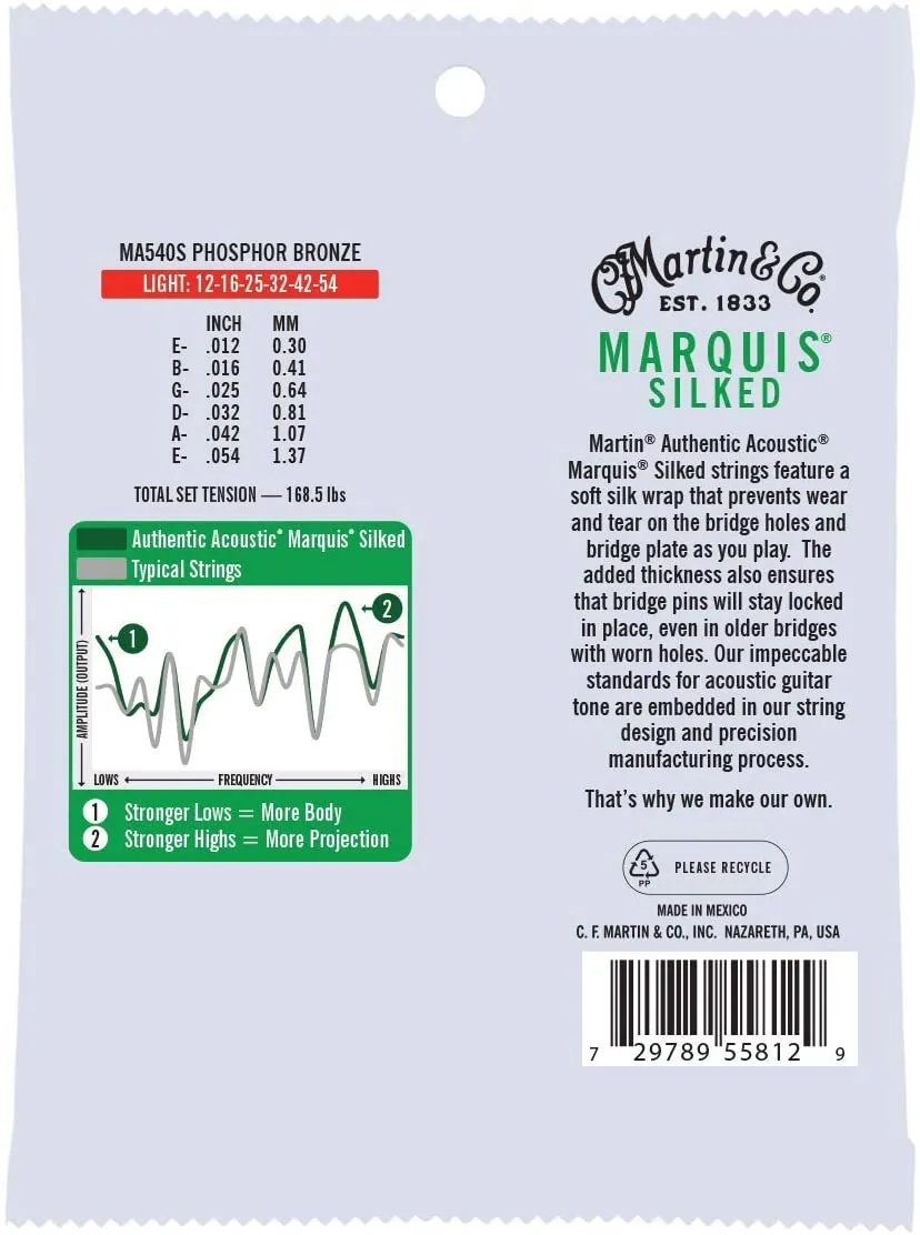MARTIN MA540S LIGHT 12 - 54 PHOSPHOR BRONZE AUTHENTIC ACOUSTIC MARQUIS® SILKED GUITAR STRINGS