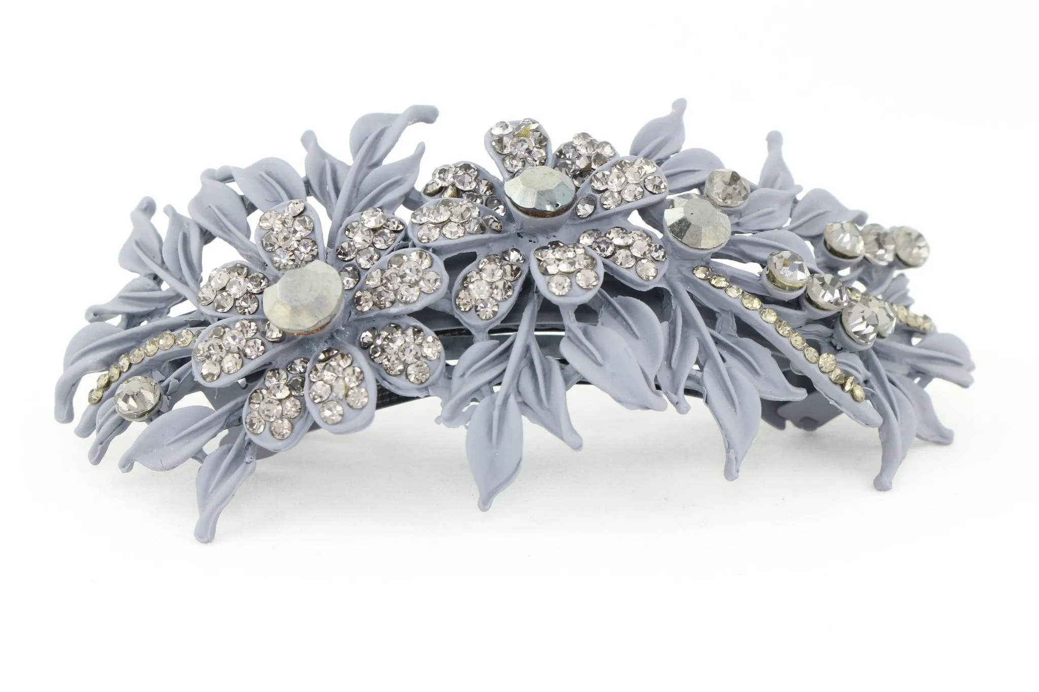 Matte finish hair barrette leaves with sparkling crystal rhinestones - Lavender