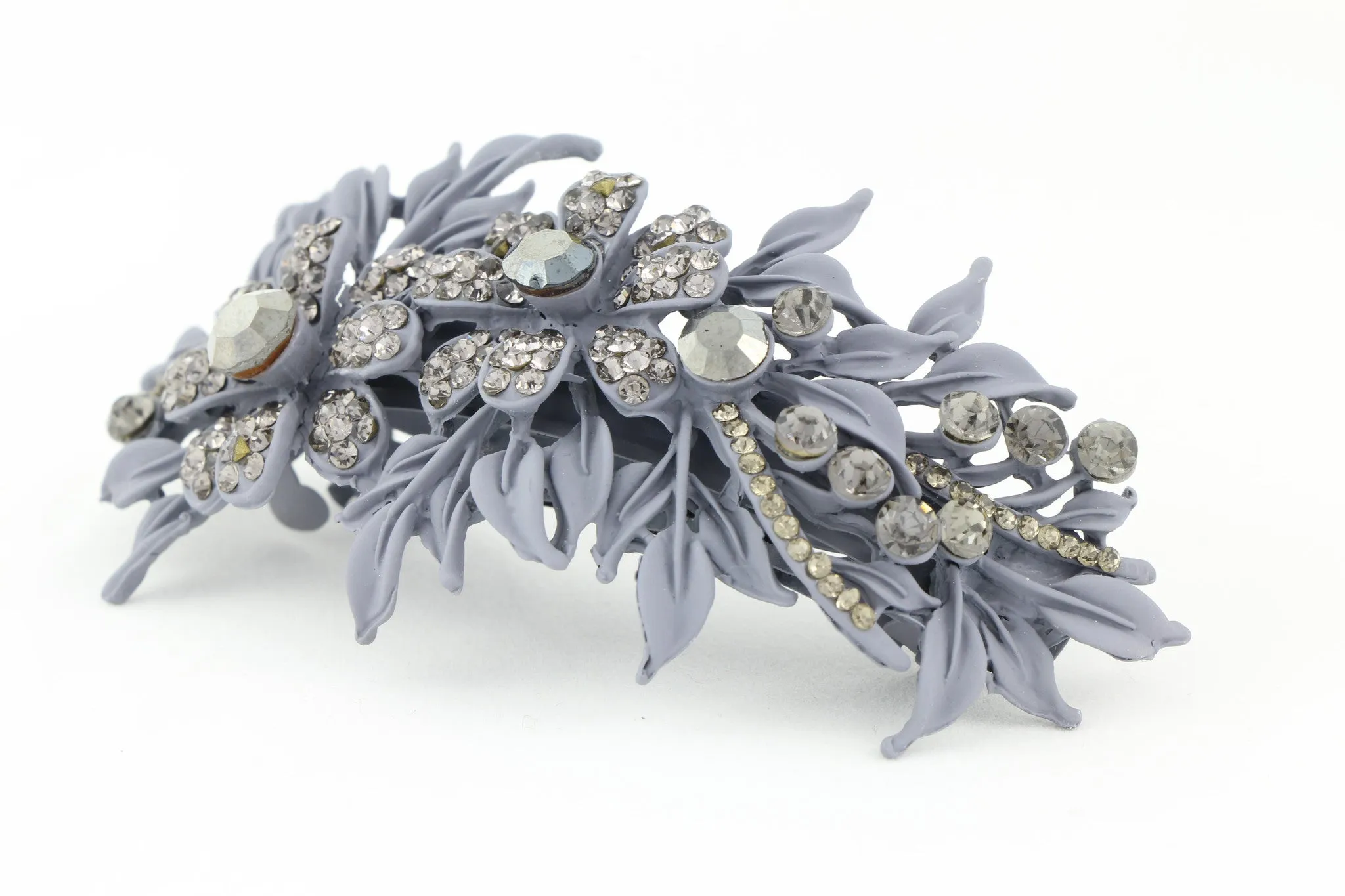 Matte finish hair barrette leaves with sparkling crystal rhinestones - Lavender