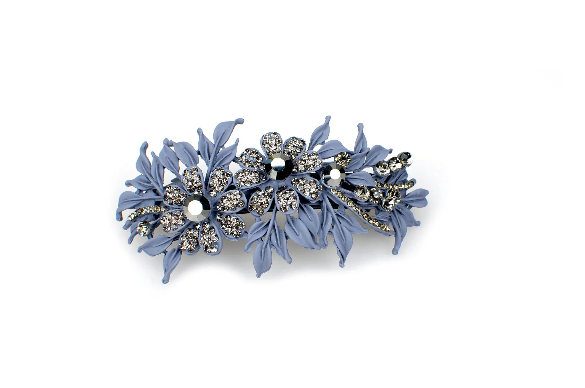 Matte finish hair barrette leaves with sparkling crystal rhinestones - Lavender