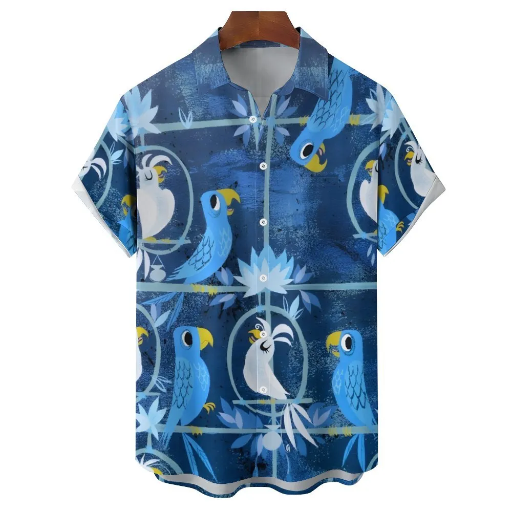 Men's Hawaiian Parrot Casual Short Sleeve Shirt 2402000174
