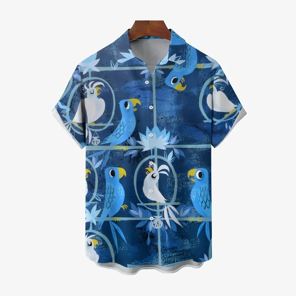 Men's Hawaiian Parrot Casual Short Sleeve Shirt 2402000174
