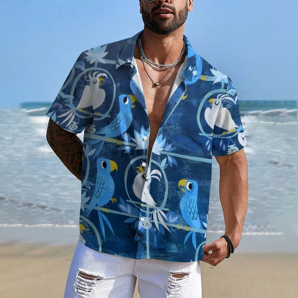 Men's Hawaiian Parrot Casual Short Sleeve Shirt 2402000174