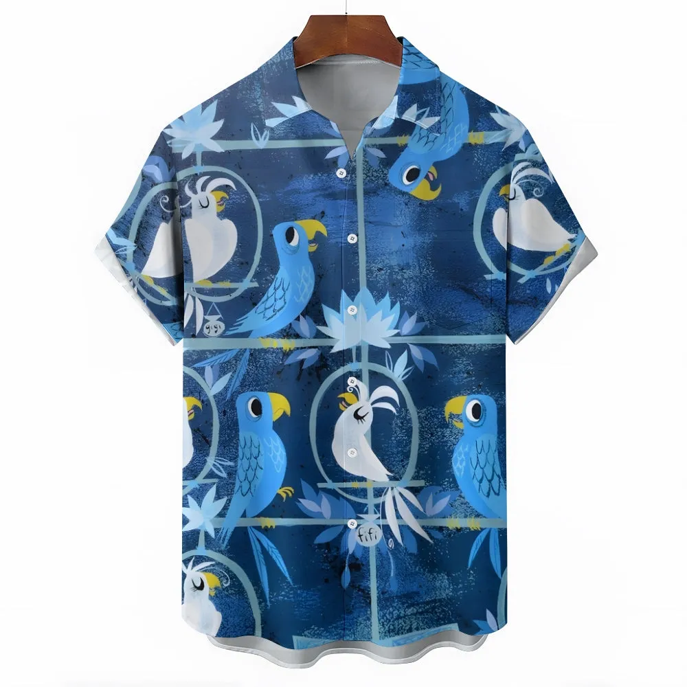Men's Hawaiian Parrot Casual Short Sleeve Shirt 2402000174